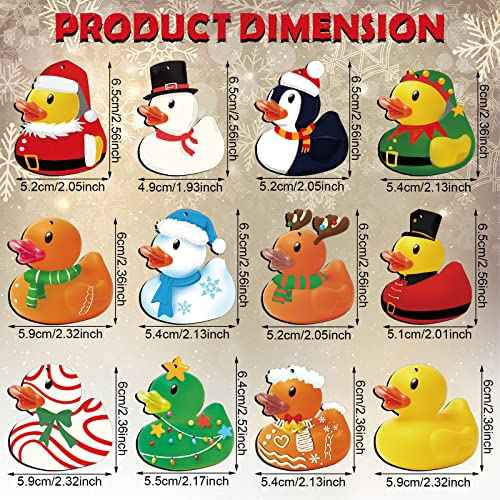 48 Pcs Christmas Wooden Duck Ornament Holiday Duck Tree Xmas Hanging Ornament Santa Snowman Christmas Characters Duckies for Xmas Tree Party Themed Decoration