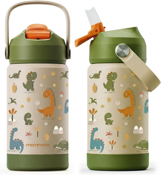 Mommore Kids Water Bottle - 12 oz Insulated Stainless Steel, Leakproof & BPA-Free, Dinosaur Design