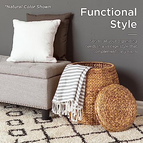 Whitewash Hyacinth Storage Basket with Lid - Handwoven Organizer for Bedroom & Living Room