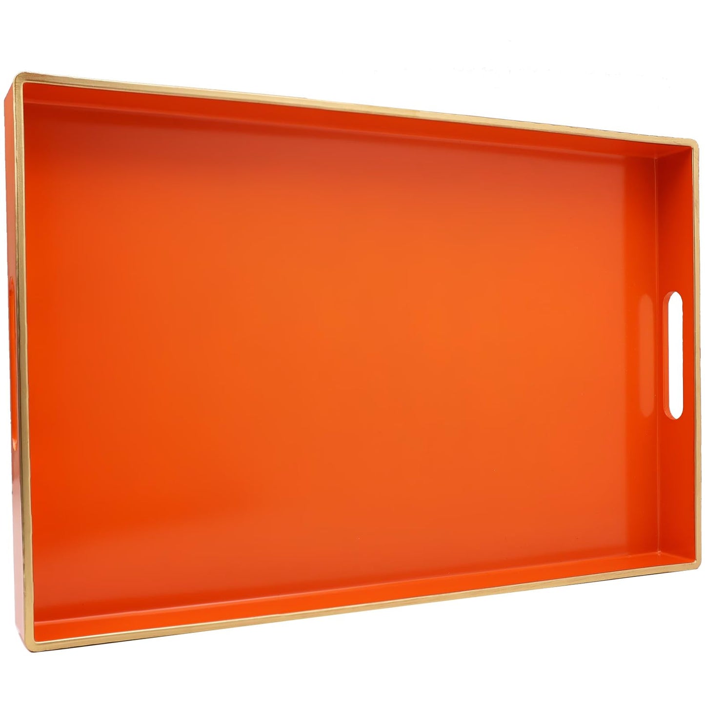 Spsyrine Orange Decorative Serving Tray with Handles, Elegant Plastic Coffee Table Tray for Ottoman, Living Room, Home Decor 15.6" X 10.2"