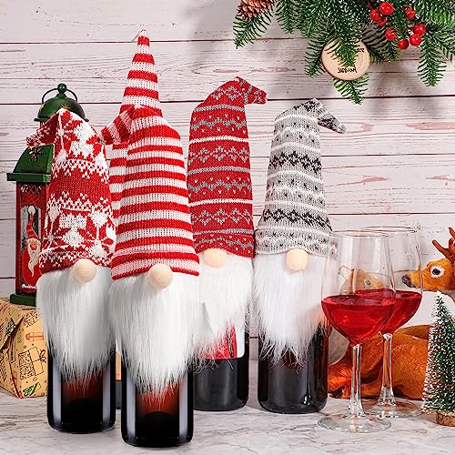 Honeydak 32 Pcs Christmas Gnome Wine Bottle Toppers Knit Hat Party Decor
