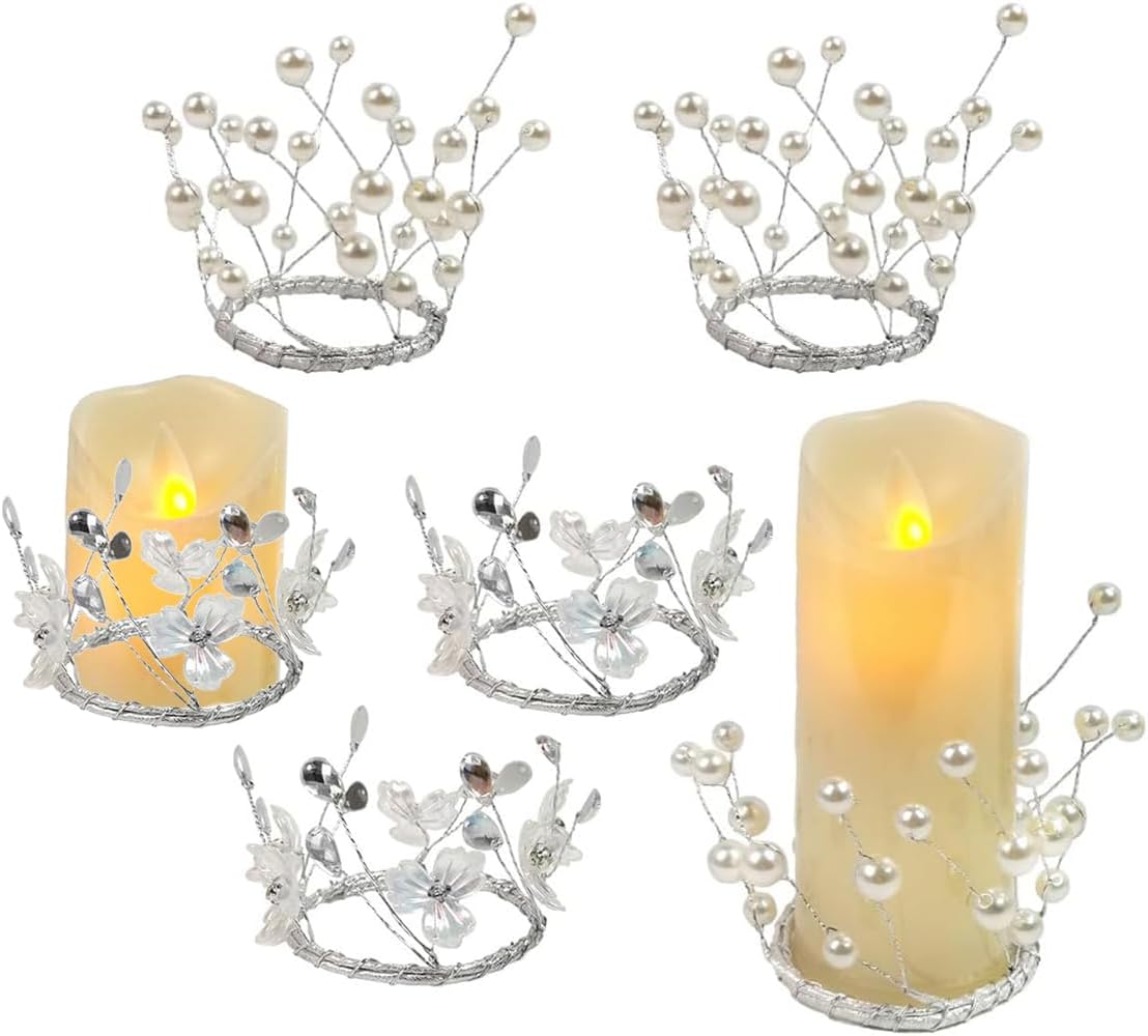 Regine Switzerland Simulated Pearl Beaded Candle Ring Wreath - 2" Diameter Crystal Centerpiece for Home & Wedding Decor