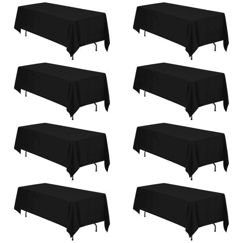 BRILLMAX 8 Pack Black Tablecloths 70 x 120 Inch for 6ft & 8ft Rectangle Tables - 150 GSM Polyester Fabric, Universal Fit, Water, Stain & Wrinkle Resistant Cloth Cover for Wedding Reception Banquet
