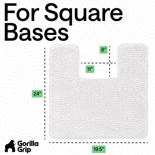 GORILLA GRIP Plush Chenille Bath Rug Mat - Soft, Absorbent, Machine Washable | White, Square Toilet Base