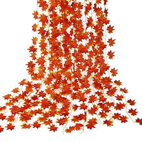 Sggvecsy 12 Pack 92Ft Fall Leaf Garland Artificial Maple Leaves Silk Autumn Hanging Vines Red Ivy Garland for Thanksgiving Home Wedding Party Garden Fireplace Christmas Decor