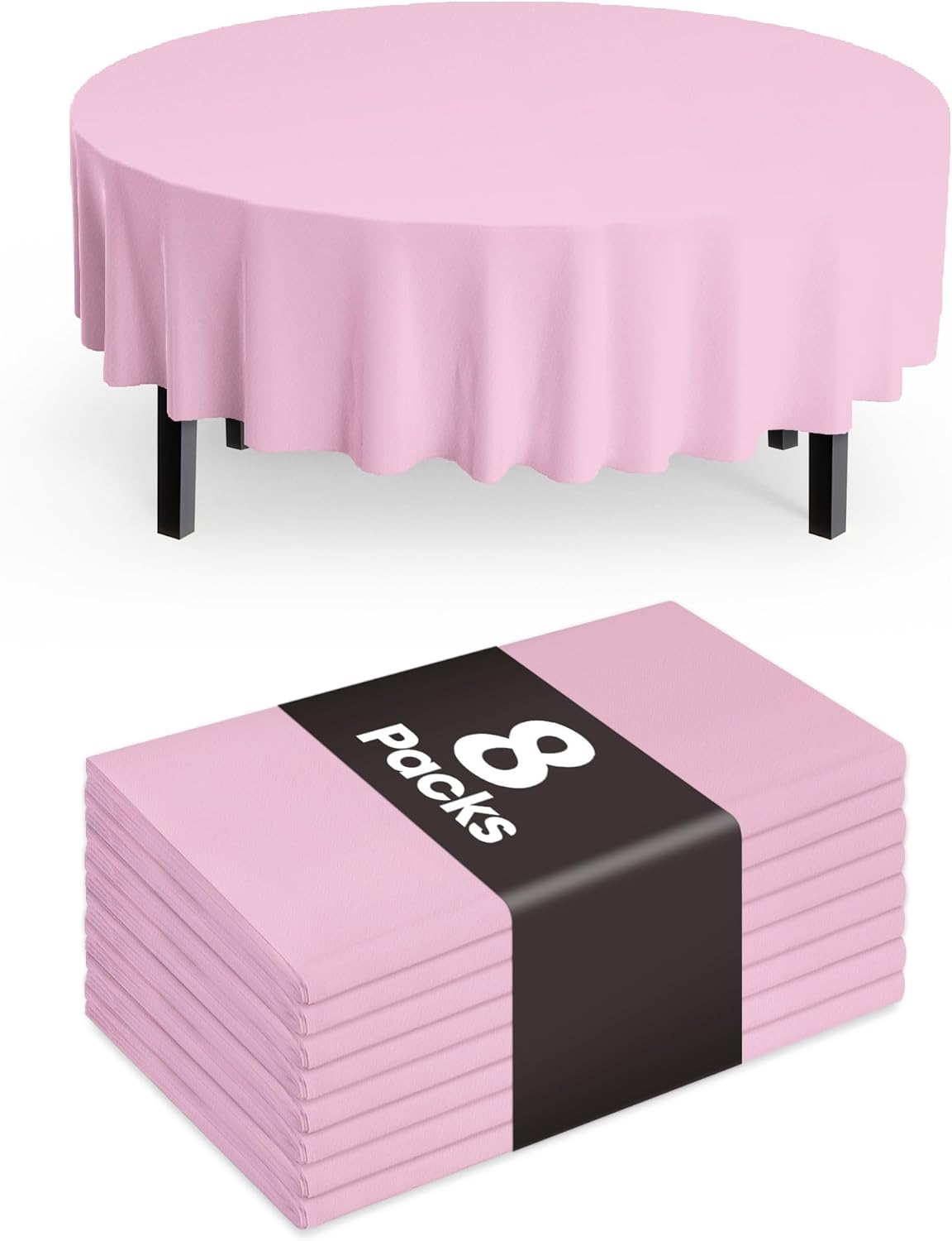 Pureegg 84'' Round Plastic Table Cloths - Disposable 8 Pack in Pastel Pink for Easter & Special Occasions