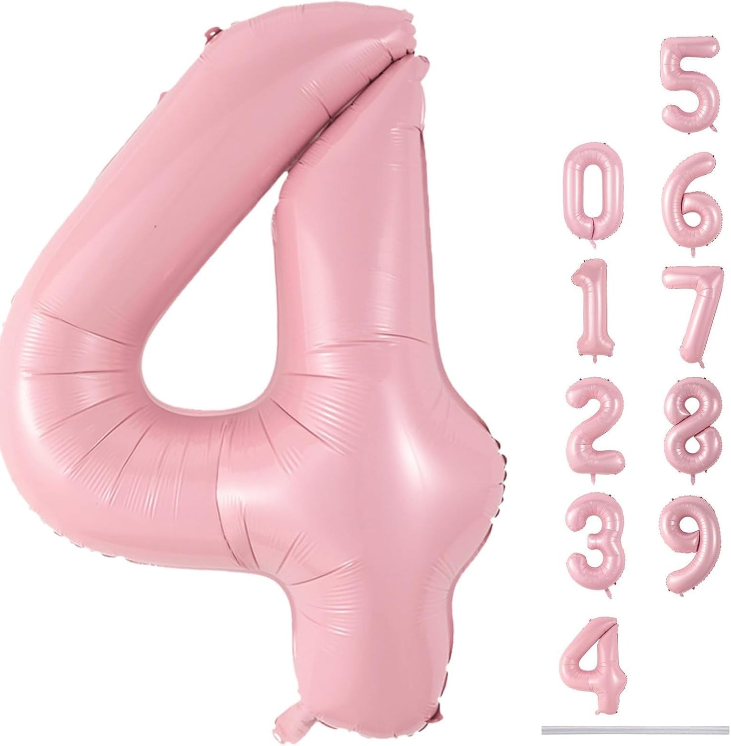 Skiennix 40-Inch Pastel Pink Foil Balloon Number 4 - Large Self-Inflating Light Pink Birthday Decoration