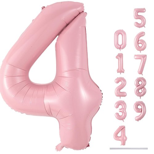 40 Inch Pastel Pink Foil Balloon Number 4, Large Self Inflating Light Pink Number Balloons 0-9 Pearl Pink Helium Number Balloons Set for Girls 4th Birthday Women Anniversary Party Decoration Supplies