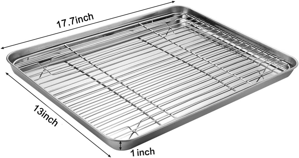 MCIRCO Stainless Steel Baking Sheet Set - 6 Pieces with Silicone Mats & Racks | 17.3 x 13 x 1 Inch