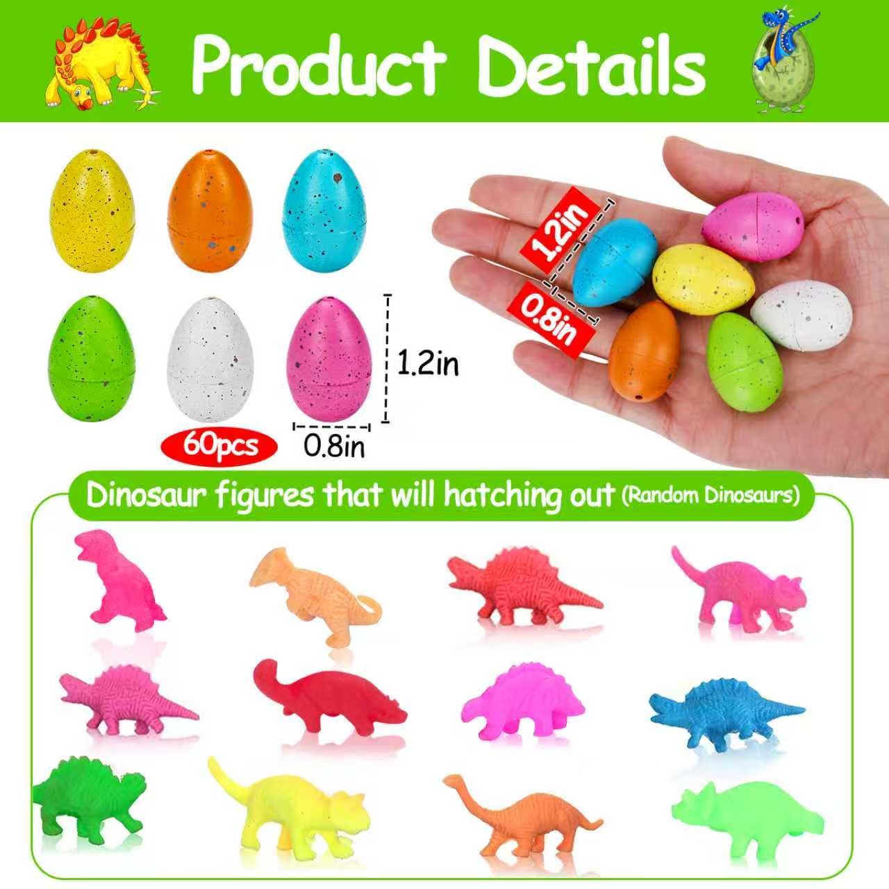 60PCS Small Hatching Dinosaur Eggs for Dinosaur Birthday Party Favors Summer Goodie Treat Bag Stuffers Classroom Carnival Prizes Bulk Pinata Fillers Novelty Grow in Water Dino Eggs with Toys Inside