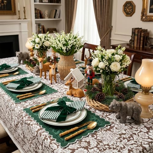 Set of 12 Christmas Green Striped Linen Cotton Napkin 18" x