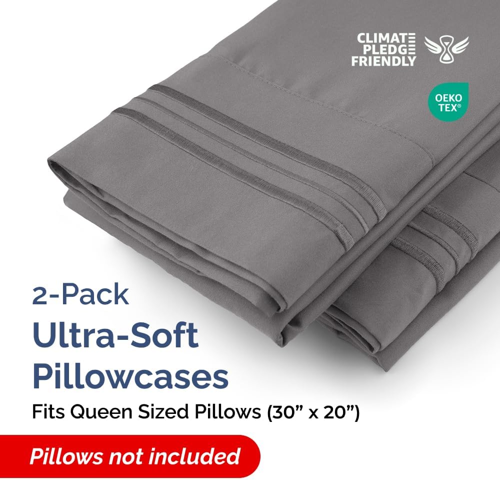 Queen Pillow Cases by [Brand Name] - Ultra Soft Hotel Quality Covers | Cozy, Wrinkle-Free & Fade Resistant - Dark Grey, Set of 2