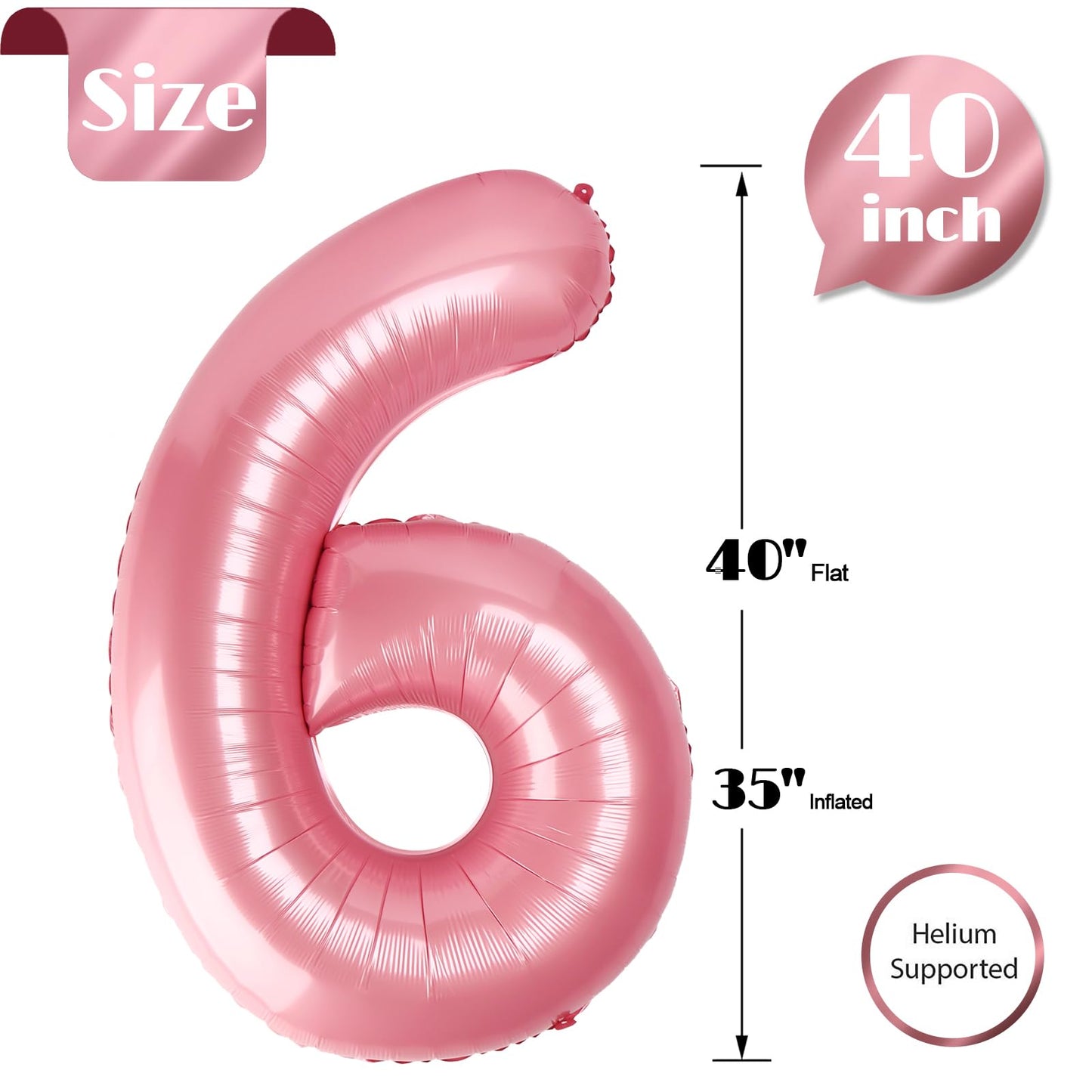 Pearlescent Pink 6 Balloon, Number Balloons 40 Inch, 6th Balloons for Birthday Decorations, Pastel Pink Party Supplies 6 Birthday Balloon, Number 6 Balloon