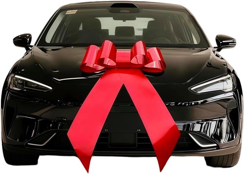 30 Inch Giant Car Bow by [Brand Name] - Big Red Bow with 2 Small Pull Bows for Door Decor & Parties