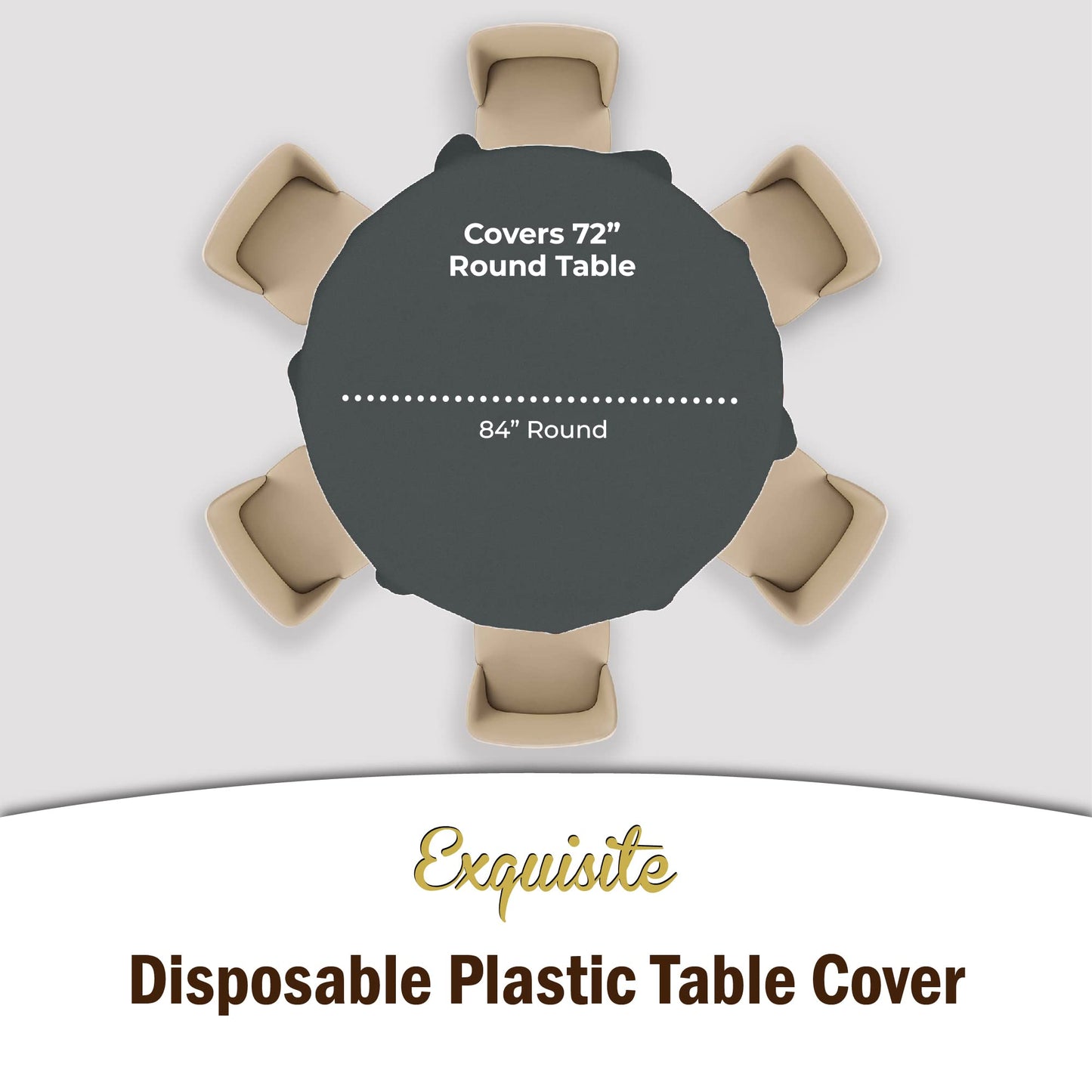 Party Solids Pack Of 6 Premium Plastic Tablecloth 84 Inch Round Plastic Table Cover - Silver