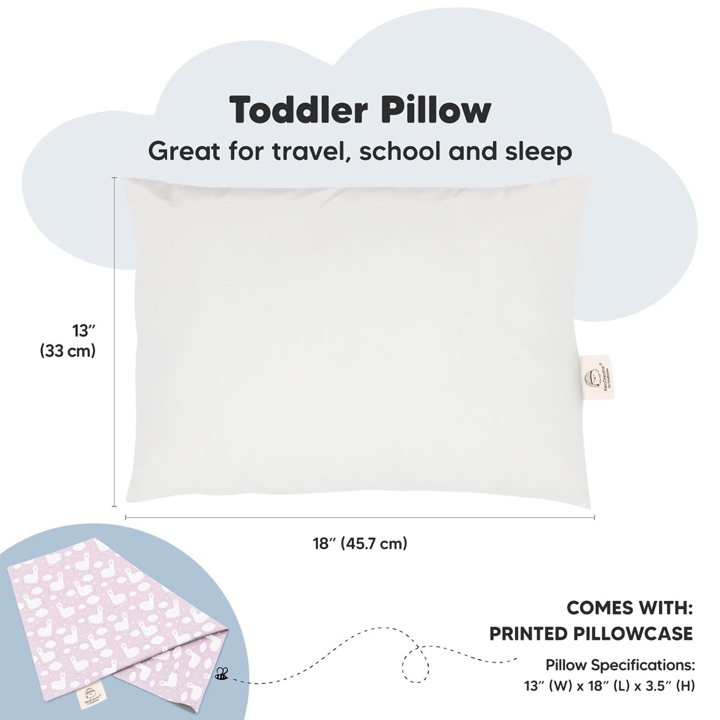 My Little Dreamy Toddler Pillow - Organic Cotton Travel Bed Pillow with Case | Soft & Breathable 13x18 for Ages 2-5 (Alpacas)