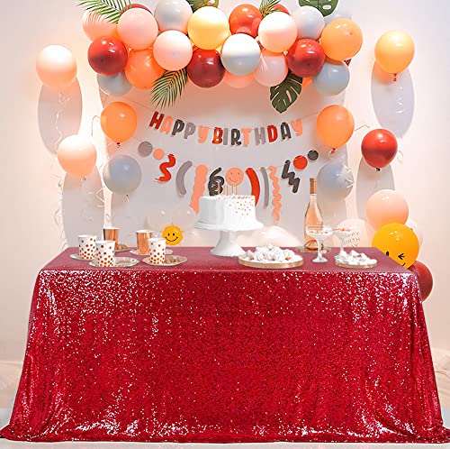 QueenDream 90x156 Red Sequin Tablecloth – Rectangular Glitter Party Cover