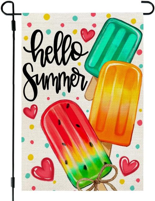 Crowned Beauty Summer Garden Flag - Double-Sided Popsicles Design | 12x18 Inches Burlap Yard Decor