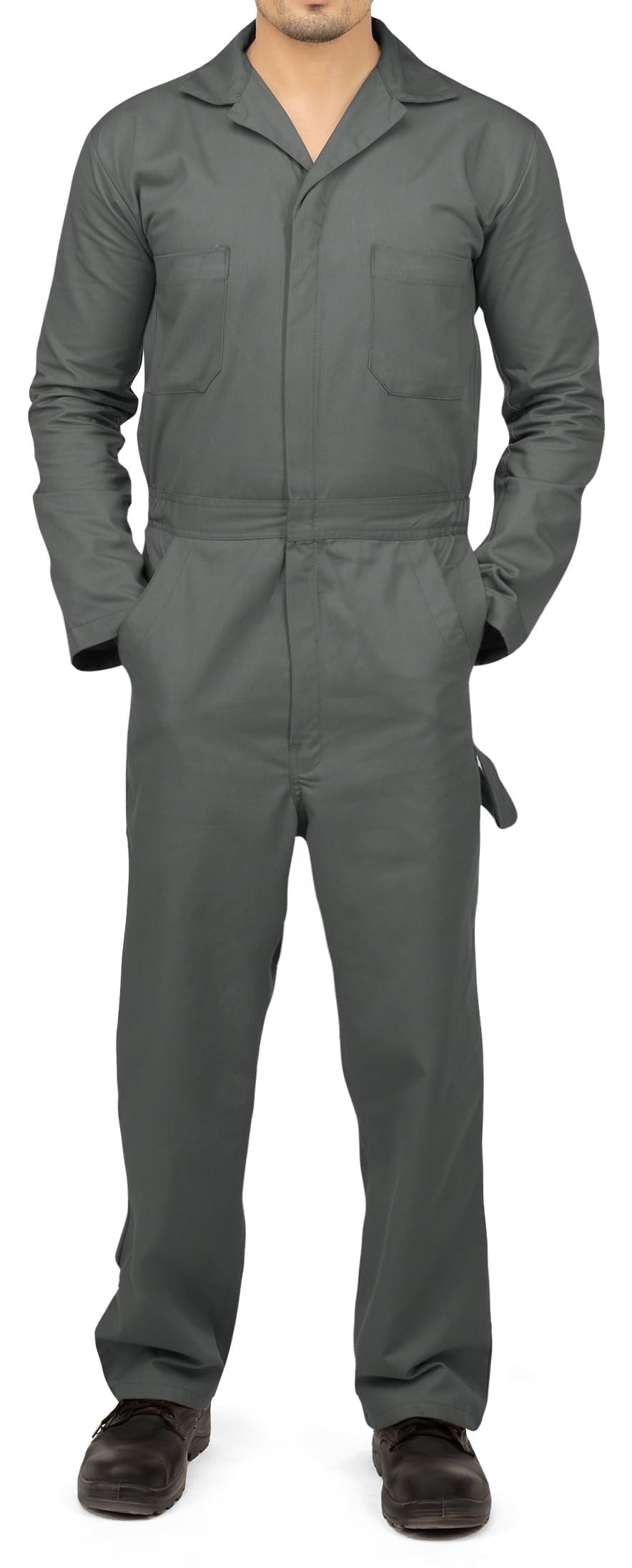 NY Threads Men’s Twill Coverall Relaxed Fit Long Sleeve Utility Work Wear, Small, Grey