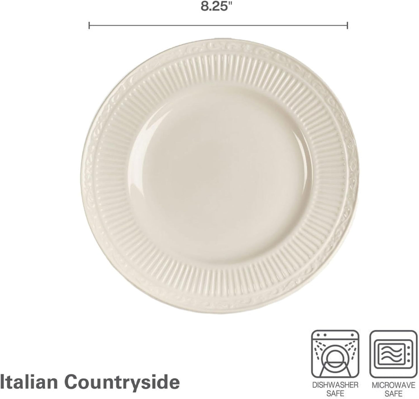 Mikasa Italian Countryside Salad Plates - Set of 4 Classic Embossed White Porcelain, 8.25 Inch, Microwave & Dishwasher Safe