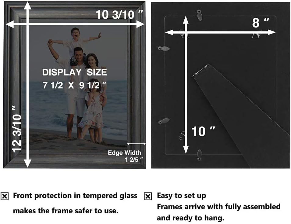 LaVie Home 8x10 Picture Frame - Rustic Black Design with Tempered Glass for Wall Mount & Tabletop Display
