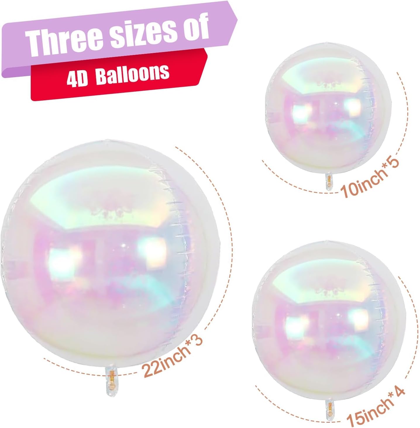 Skiennix Iridescent Round Foil Balloons - 12 Pcs Holographic 4D Clear Balloons for Birthday & Mermaid Parties
