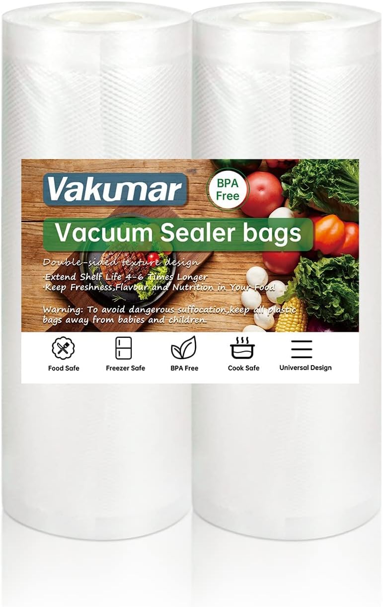 Vakumar Vacuum Sealer Bags - 2 Pack 11''x60' Rolls | BPA-Free, Ideal for Food Storage & Sous Vide