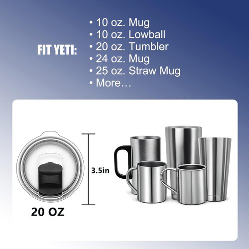 2-Pack 20oz Tumbler Lid Replacement Compatible with YETI 20 Tumbler, 16 oz Pints, 10/24 oz Mug and 10 oz Lowball, Travel Spill Proof Cup Lids Covers with Magnetic Slider Switch, BPA Free