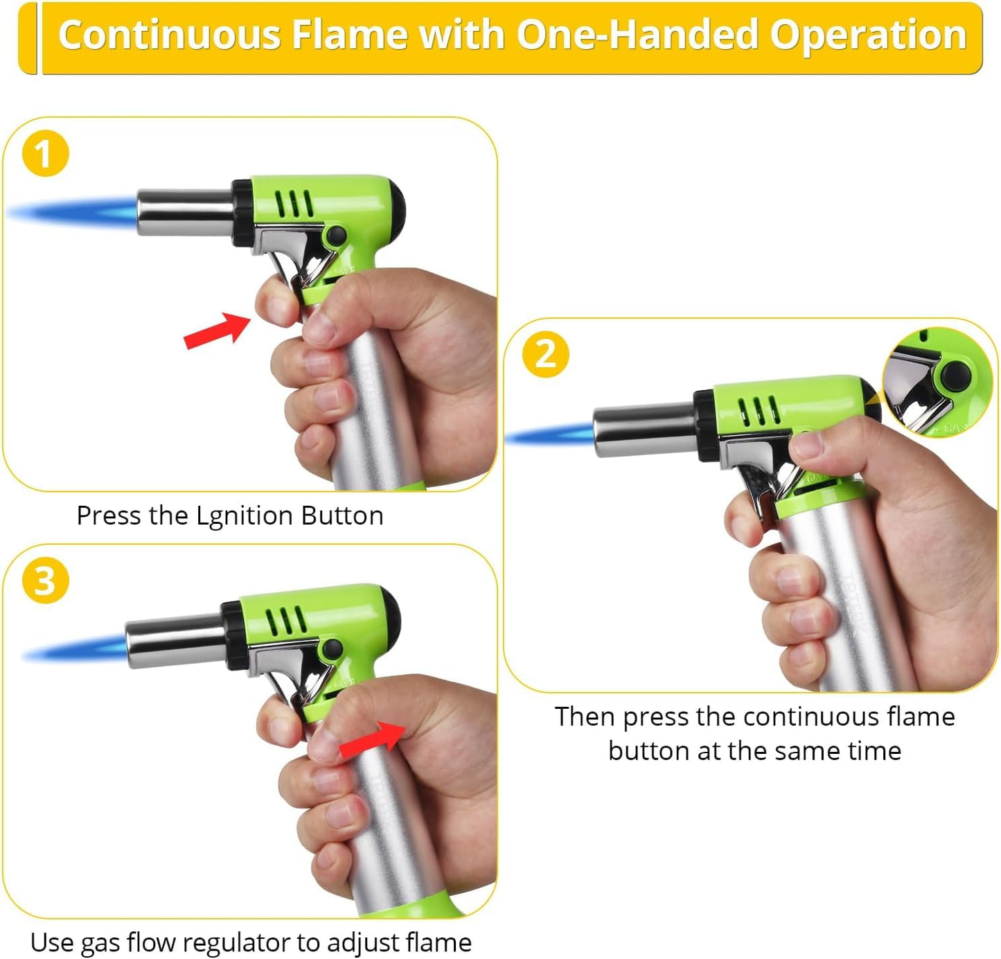 TBTeek Torch Lighter with Butane Included, T907 Butane Torch with 180ml Fuel Refill, Refiilable Kitchen Torch Lighter with Adjustable Flame for BBQ, Brulee Creme, Crafts and Soldering (1 Can)