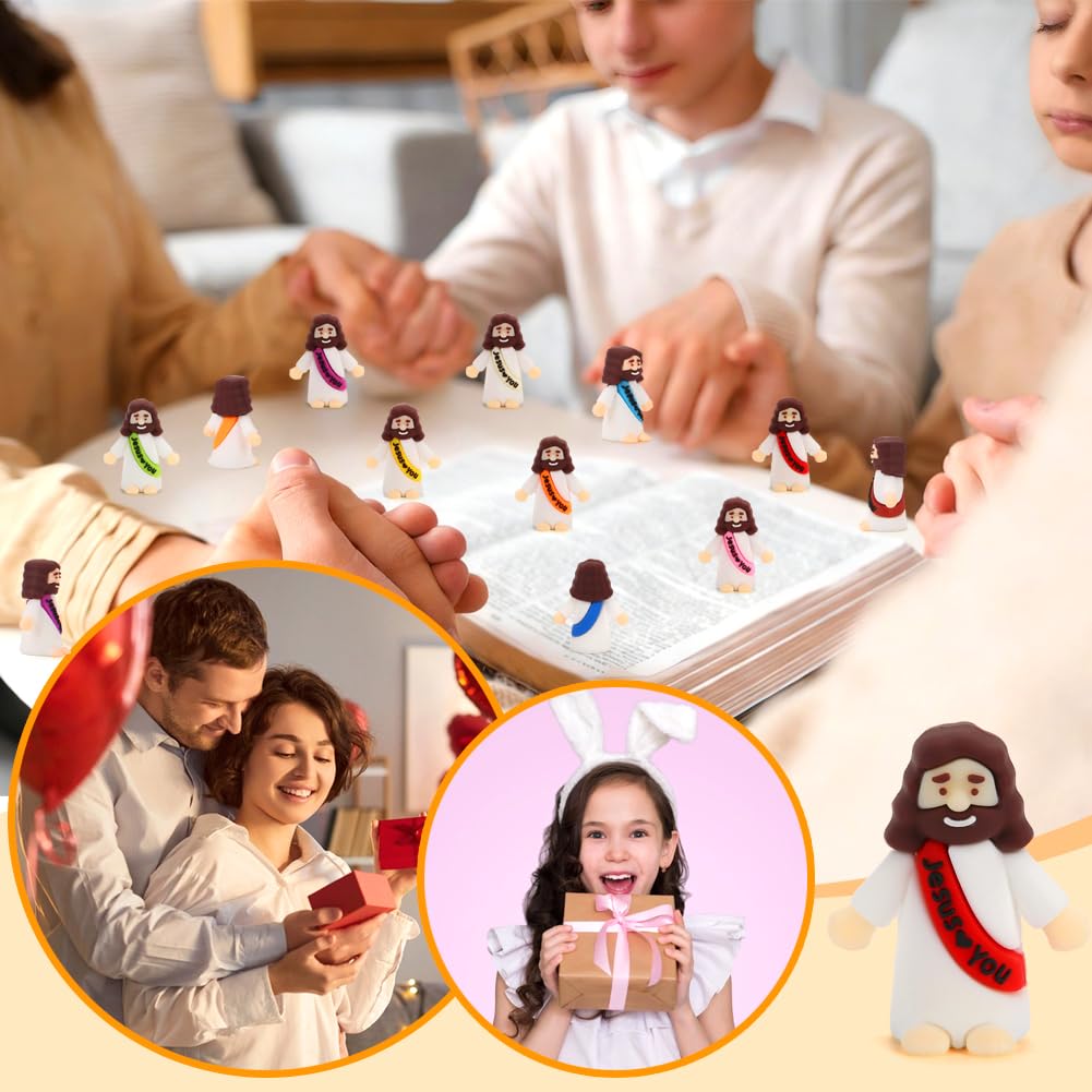 120 Pcs Mini Jesus Figurines in Bulk, Tiny Miniature Little Jesus Loves You Figures to Hide and Seek Sunday School Baptism Religious Party Favors Gifts for Women Easter Egg Fillers Stocking Stuffers