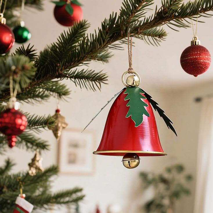 Red Metal Christmas Bell - Giant Rustic Jingle Bell Ornament for Indoor/Outdoor Decor (Variation: Red)