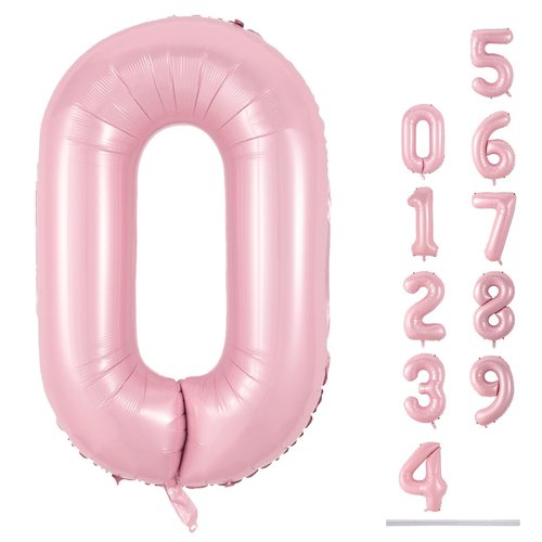40" Balloon Number 0 Pastel Pink, Large Foil Pink Number Balloons Set 0-9 for Girls, Light Pink 0 Helium Balloons for Women Birthday Anniversary Graduation New Year Party Decoration Supplies