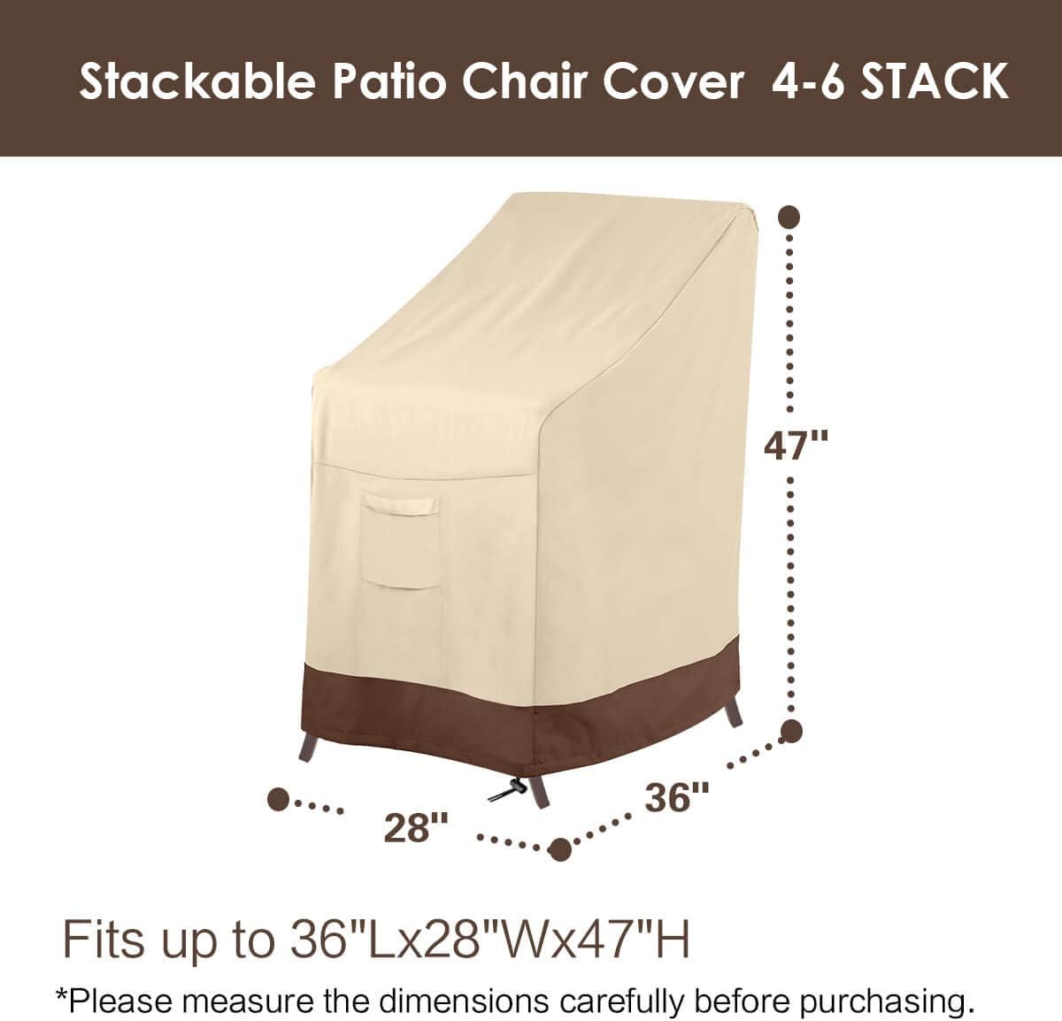 Vailge Waterproof Stackable Patio Chair Cover - Heavy Duty Protection for 4-6 Chairs | 36"L x 28"W x 47"H | Beige & Brown