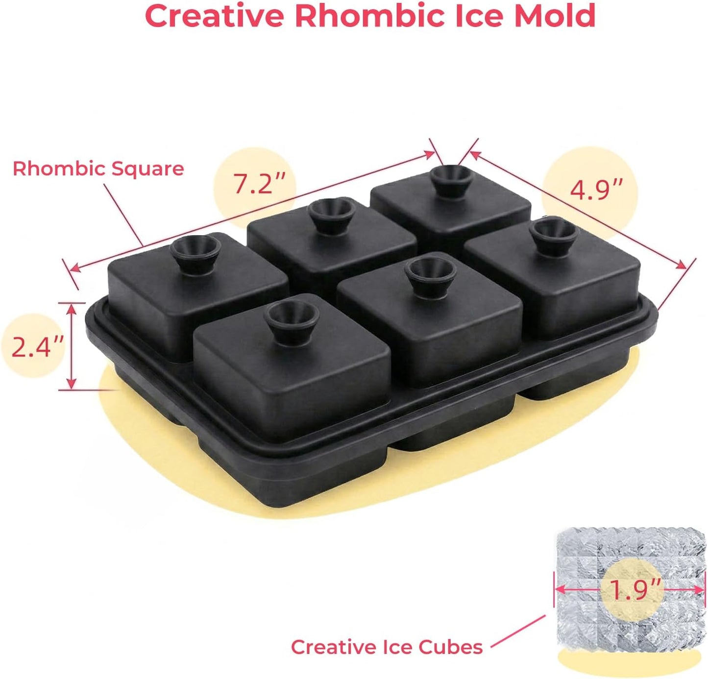 Rhomboid Square Ice Cube Tray by [Brand Name] - 2-Inch Food-Grade Silicone Molds for Cocktails & Whiskey | Stackable & Reusable