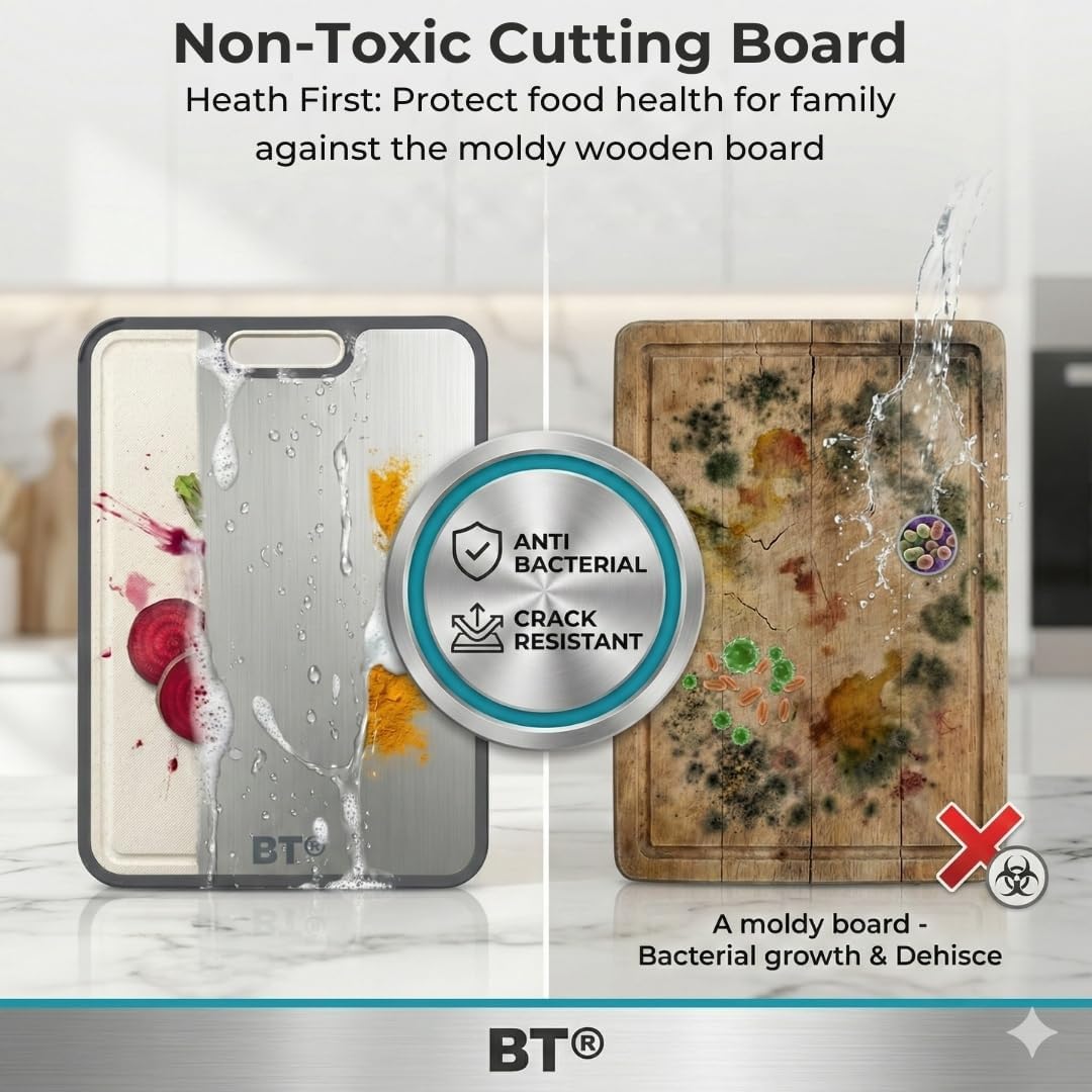 Skiennix Stainless Steel Cutting Board - Non-Toxic 2-in-1 Double-Sided Design | Large 16”×11” Size