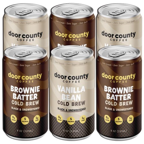 Door County Coffee Cold Brew Variety Pack - 8oz Cans | Bold & Flavorful, 145mg Caffeine, 6 Pack