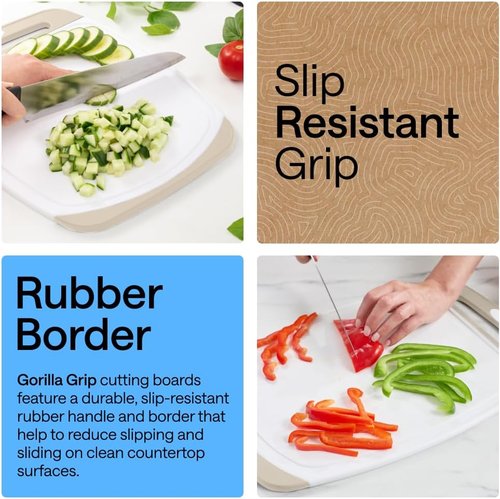 GORILLA GRIP Reversible Kitchen Cutting Board Set - BPA-Free, Nonporous, Juice Grooves, Large, Almond - Dishwasher Safe