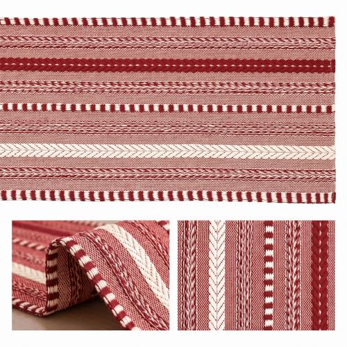 Artoid Mode Xmas Red Farmhouse Stripe Braided Table Runner 12x120 Inch