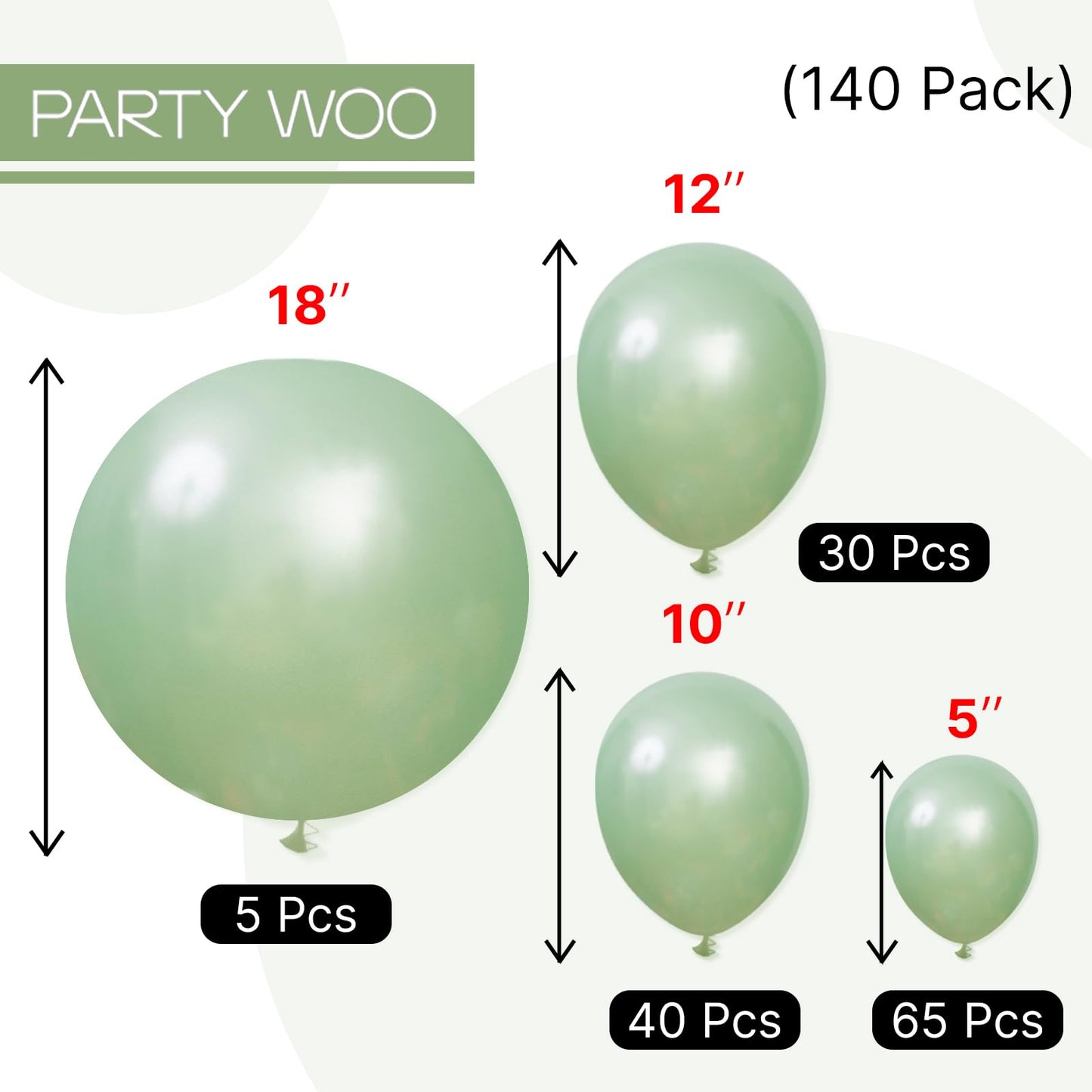 PartyWoo Pearl Light Green Balloons 140pcs Different Sizes of 18 12 10 5 Inch Pastel Neon Green Balloon Arch Kit for Baby Shower Wedding Spring Forest Theme Birthday Party Decorations Green-Z43