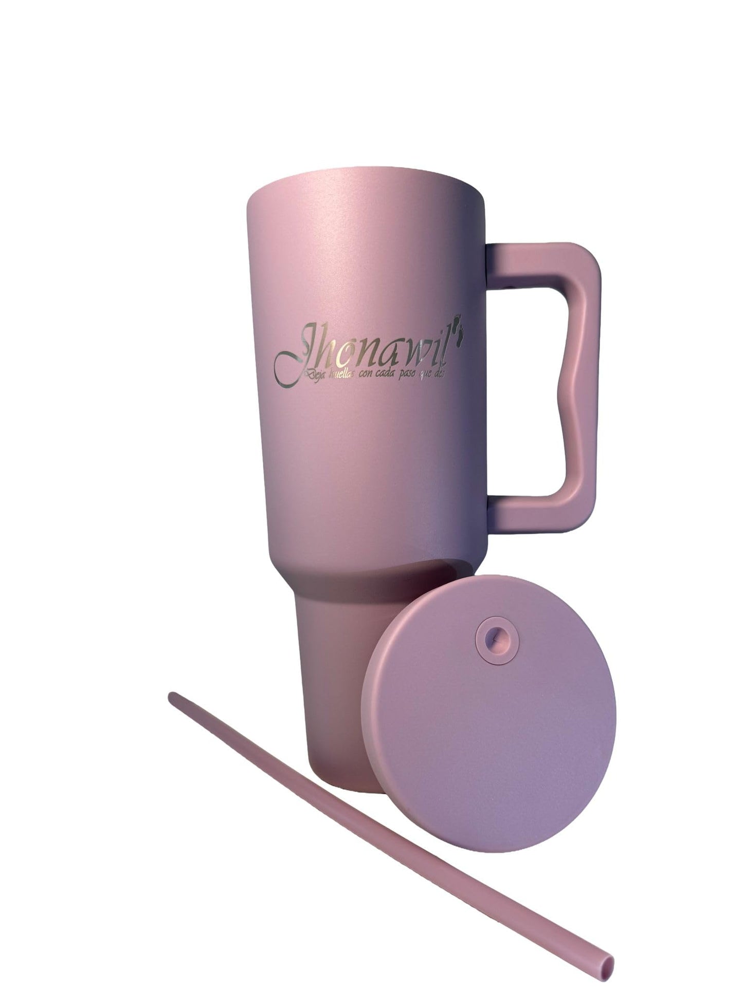 Jhonawil 40 Oz Tumbler with Handle and Straw Lid Cup Holder Friendly Insulated Stainless Steel Travel Mug with Spanish Slogan (Purple)