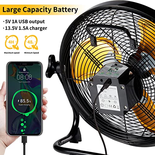12-Inch Solar Powered Outdoor Fan for Camping, Shed & Home - Black, 5-24H Run Time