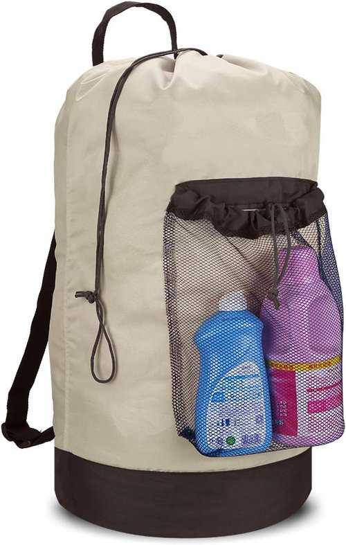 Dalykate Laundry Backpack - 115L Large Hamper with Shoulder Straps & Mesh Pocket | Khaki Color