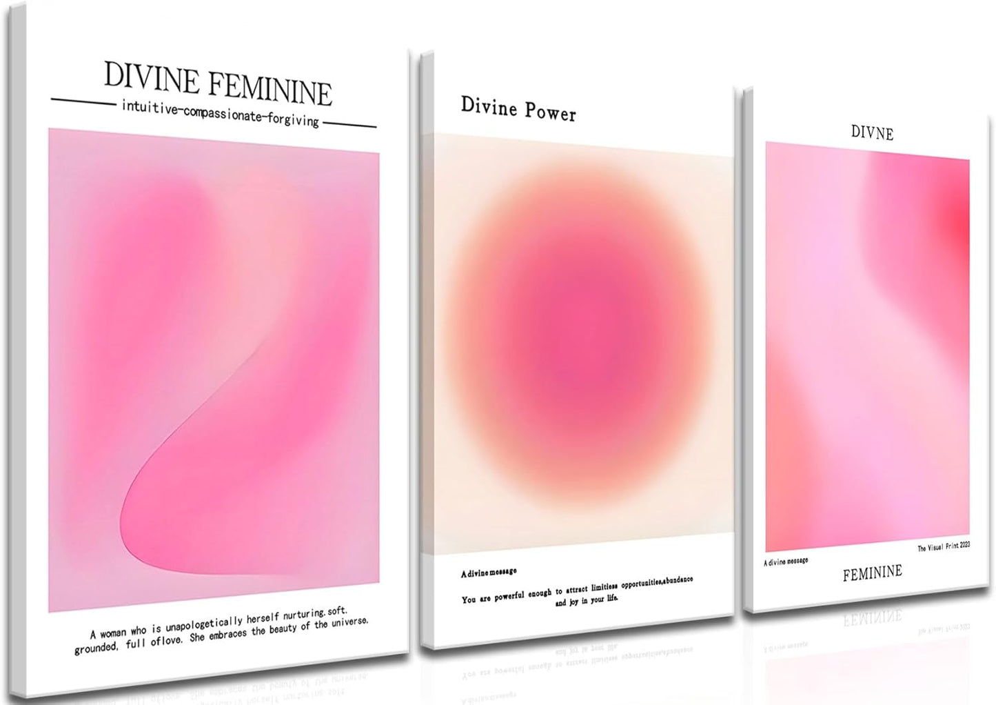 Trendy Aesthetic Canvas Wall Art Set of 3 - Pink Gradient Aura Angel Posters | Framed 12x16 Inch Decor for Bedroom & Living Room