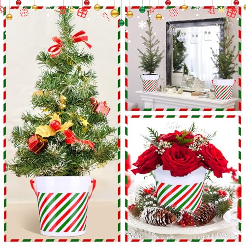 Sliner 16 Pcs Christmas Plastic Buckets with Red/Green Handles – Gift & Party Ice Buckets (16 Count)