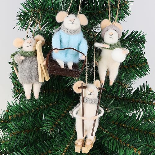 Juegoal Felt Skiing Mouse Ornaments Set of 4 Christmas Decorations