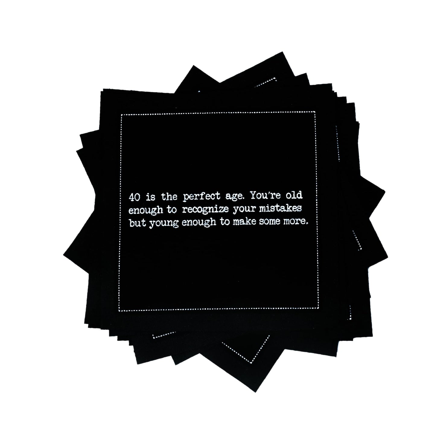 Five Star Funny 40th Birthday Quotes | Black Cotton Cocktail Napkins | 50 Luxury Disposable Beverage Napkins with Witty Bar Quotes | Drink Napkins for Parties, Bars, Weddings & Game Nights