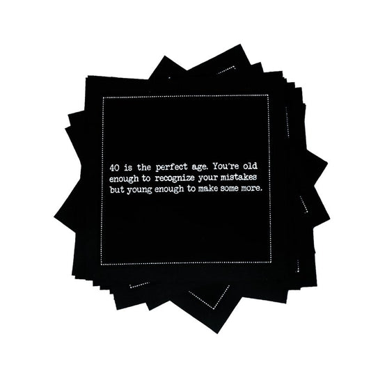 Five Star Funny 40th Birthday Quotes | Black Cotton Cocktail Napkins | 50 Luxury Disposable Beverage Napkins with Witty Bar Quotes | Drink Napkins for Parties, Bars, Weddings & Game Nights