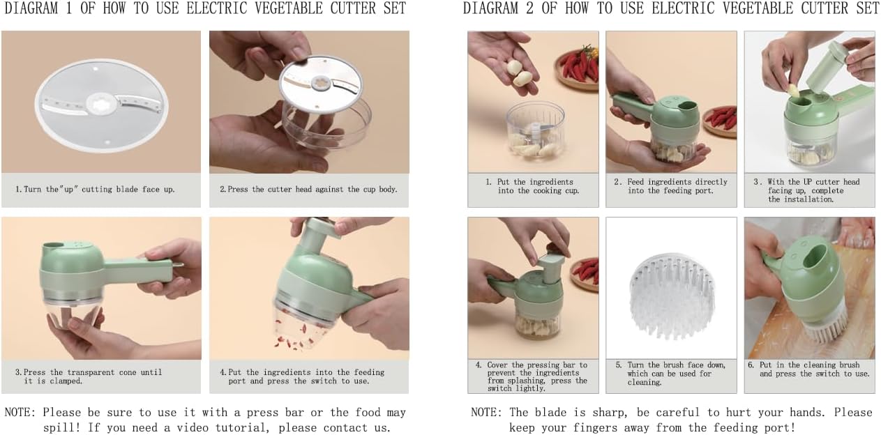 Ninja Food Chopper - 4-in-1 Electric Vegetable Cutter with Mini Fruit Slicer & Garlic Mincer | Handheld Design