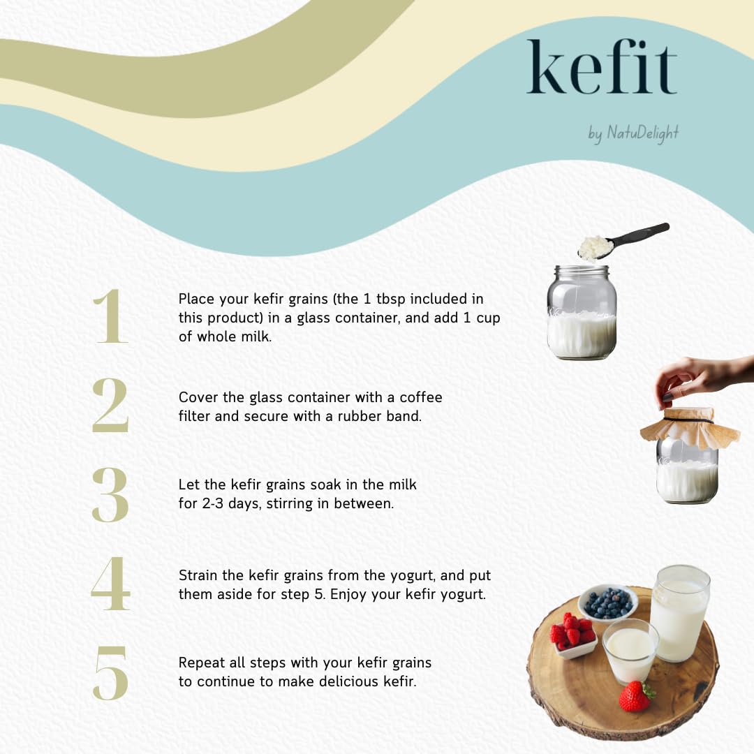 NatuDelight Kefit - Live Milk Kefir Grains, 1 TBSP Starter Culture for Home Production