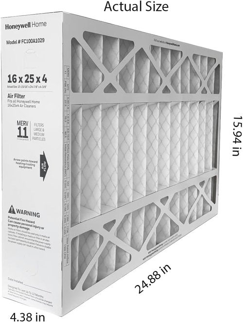 Honeywell FC100A1029 Pleated Air Filter - MERV 11, 16" x 25" x 4" | 2 Pack with Change Reminder